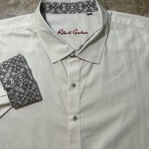 Robert Graham Shirt Mens 4XL White Jacquard Long Sleeve Button Flip Cuff FAIR